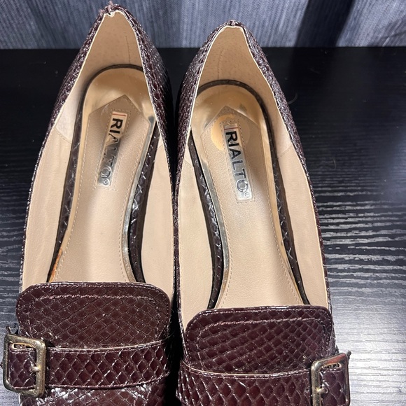 Rialto Dark Brown faux Snakeskin print block heel pumps - Picture 4 of 5